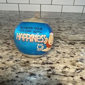 ZIGGY Vintage Ornament‎ Satin Ball Blue White Christmas Holiday Happiness 1983